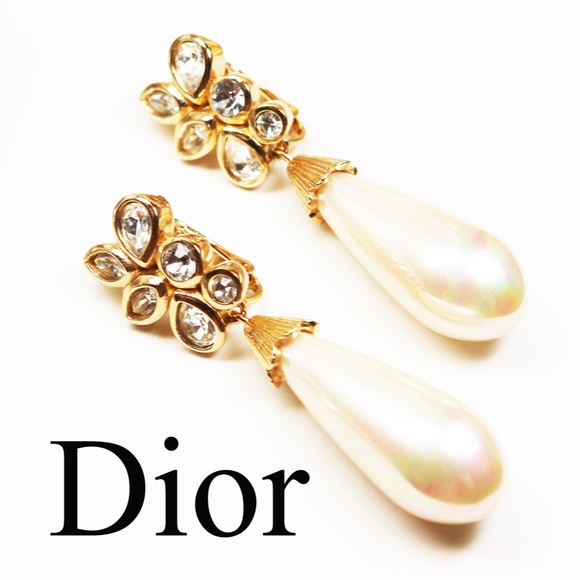 ⚜️ Vintage Christian Dior Crystal & Pearl Earrings - Picture 5 of 16
